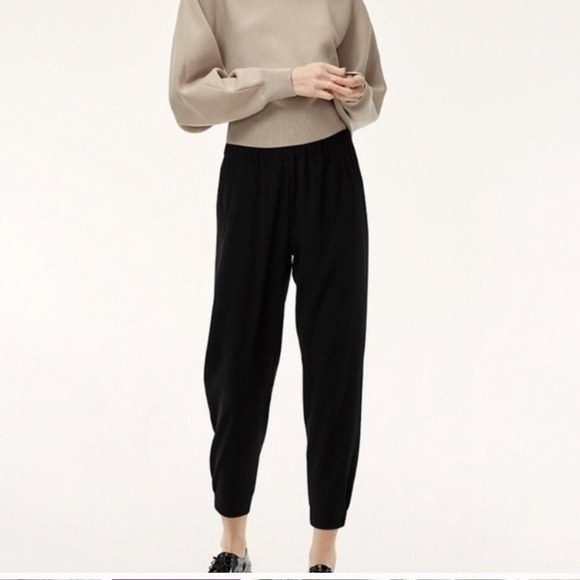 Babaton X Aritzia Dexter Black Pull On Crepe Ankle Pants W/ Green Stripe Size M - Picture 1 of 9